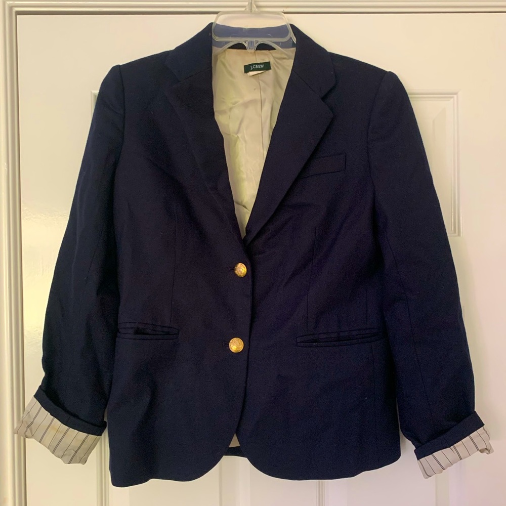 J Crew Navy Schoolboy Blazer with Gold Accents